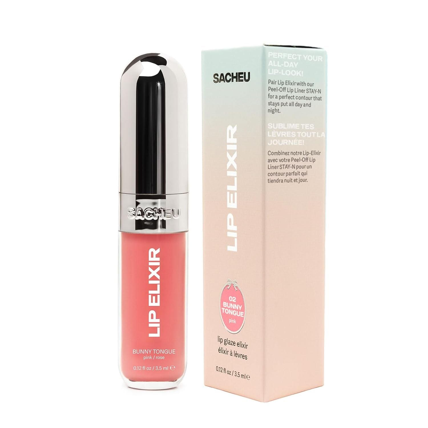 Lip Elixir Nourishing and Hydrating Lipgloss — Moisturizing Plumping Lip Gloss Enriched with Collagen, Non-Sticky Lip Color Smooth High-Shine Finish, Vegan & Cruelty-Free, Bunny Tongue (Pink)